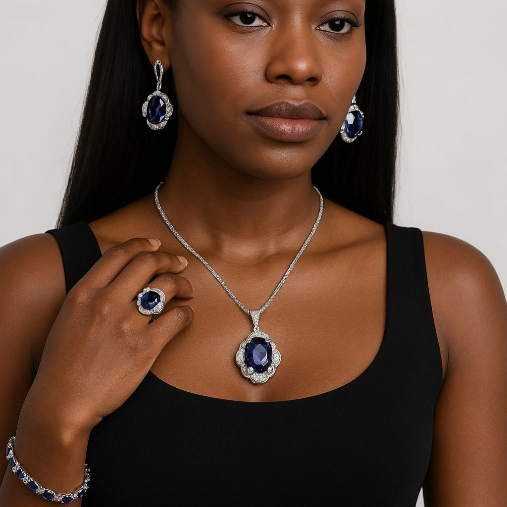 Parure de bijoux zircon bleu (Chad)