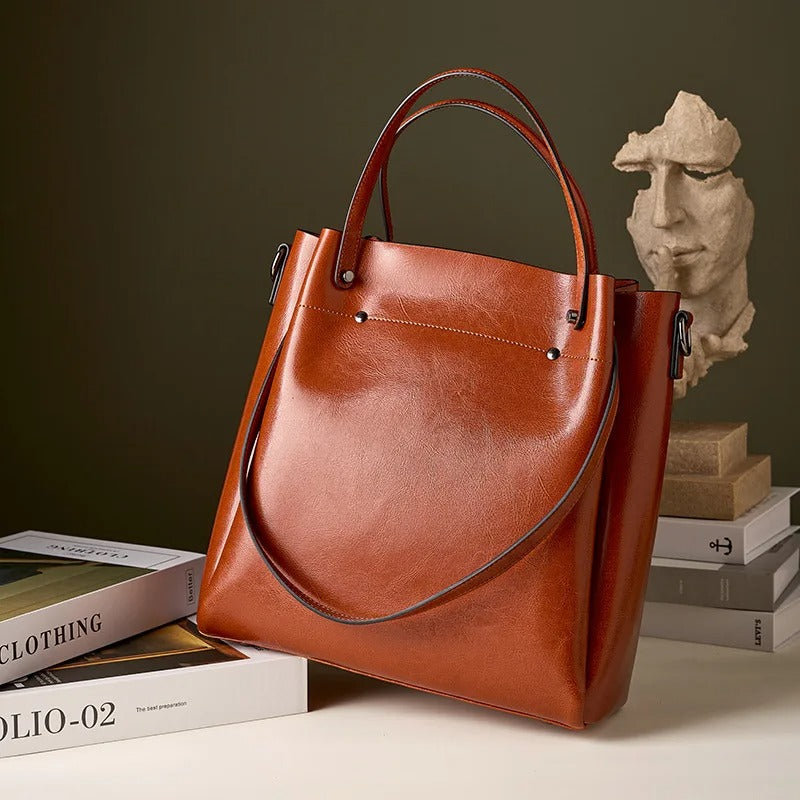 Grand sac fourre-tout en cuir marron à poignée supérieure (Benin)