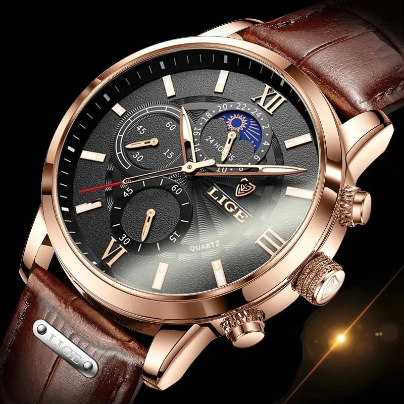 Montre à quartz décontractée en cuir marron (Niger)