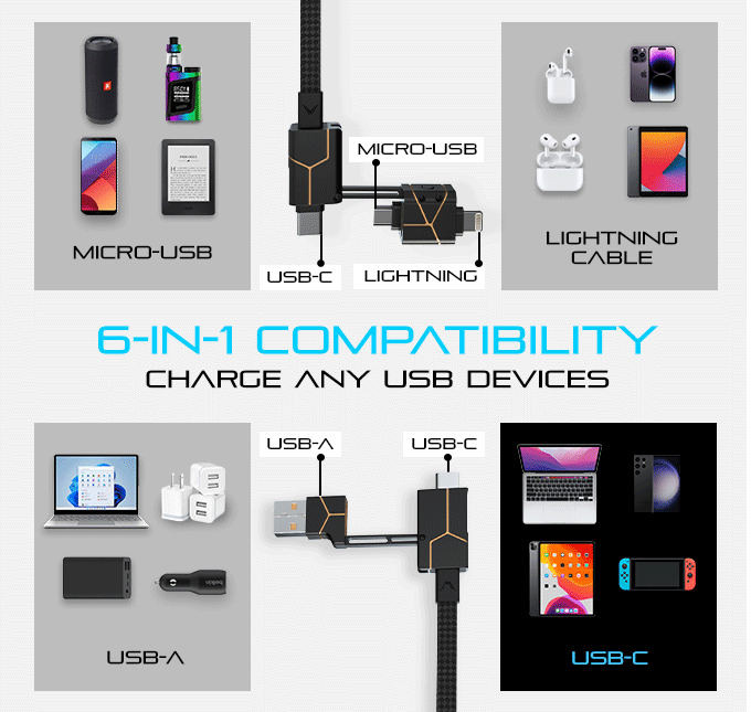 Câble universel Zeus-X Go Ultra 6-en-1 (Togo)