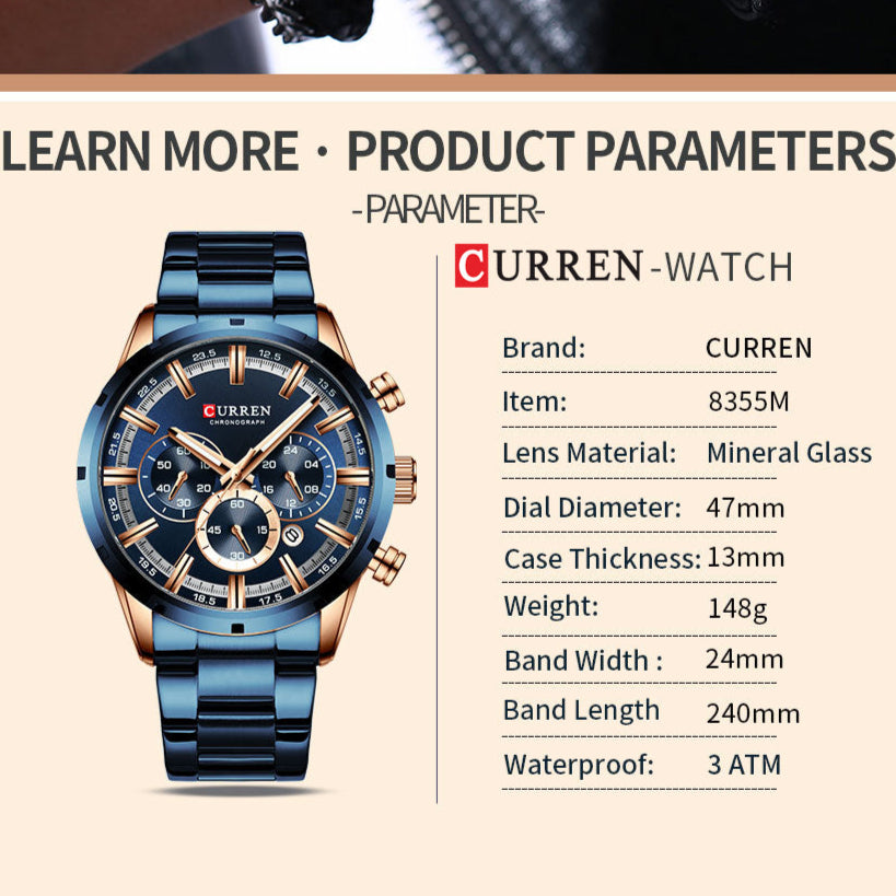 Montre Curren avec cadran bleu (Congo)