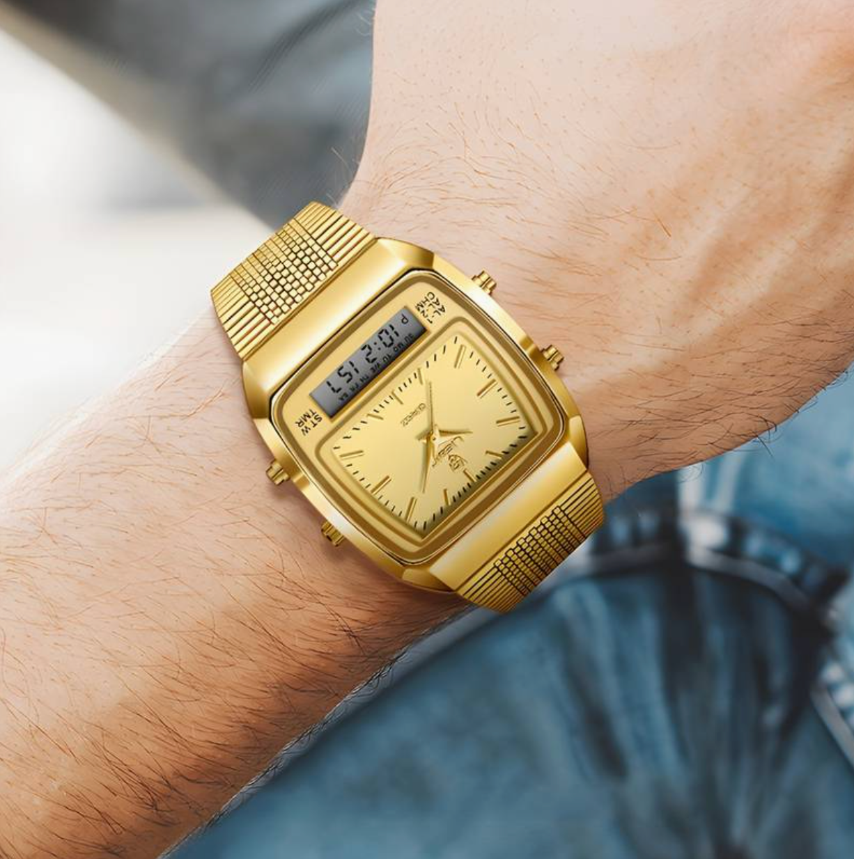 Montre Numérique à Double Affichage pour Homme, en Or (Benin)
