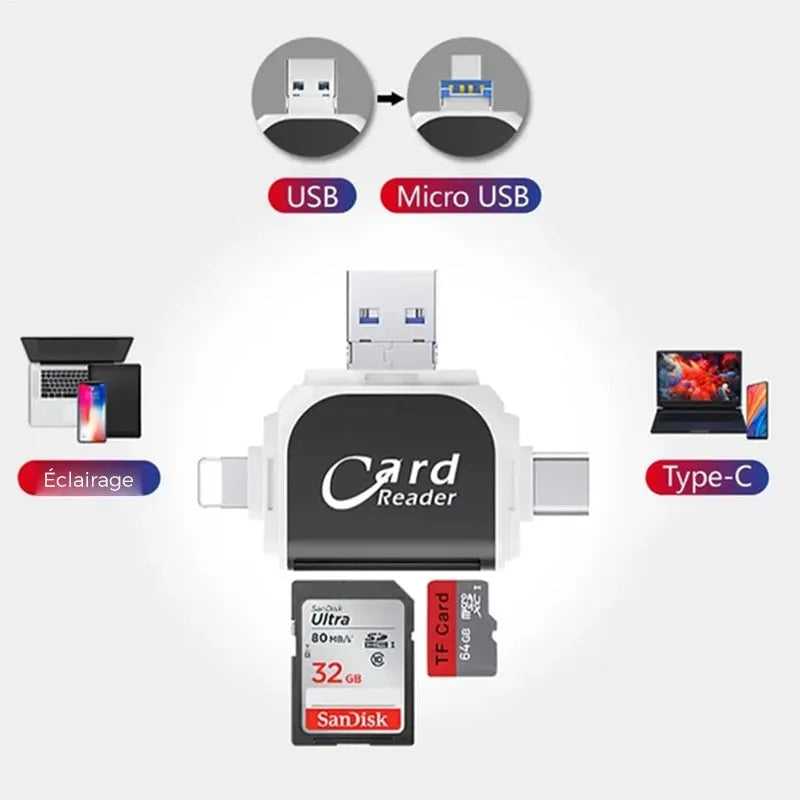 Lecteur de carte SD TF universel 4 en 1 multi-ports (Togo)