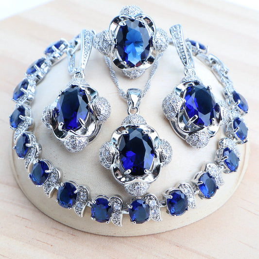 Parure de bijoux zircon bleu (Benin)