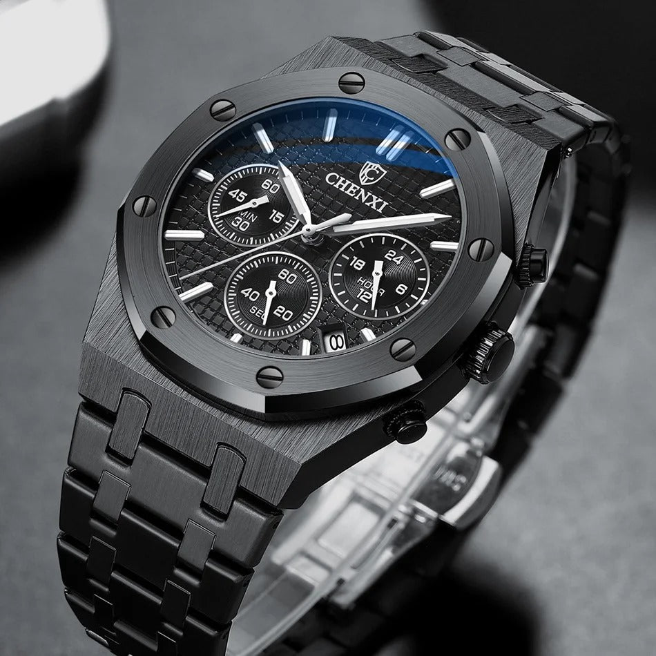 Montre à quartz en acier noir pour homme (Côte d'Ivoire)