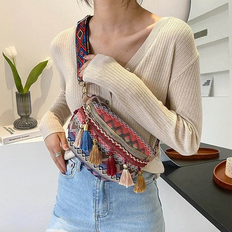 Sac de taille de style ethnique avec pompon pour femmes (Chad)