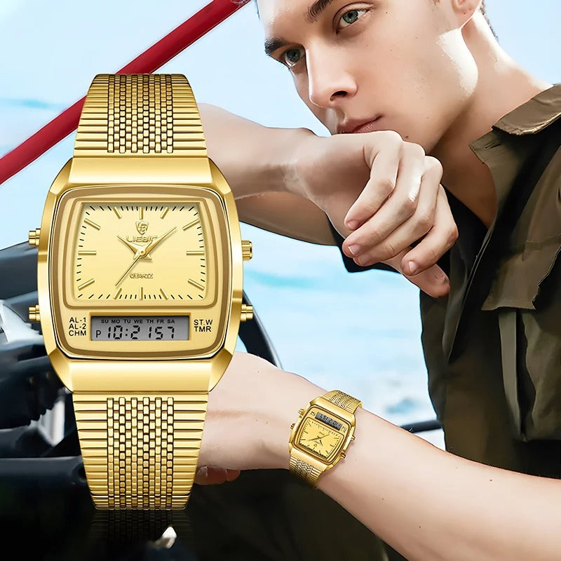 Montre Numérique à Double Affichage pour Homme, en Or (Benin)