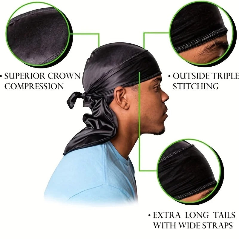 Silky Durag Casquette ondulée en satin pour homme (Niger)