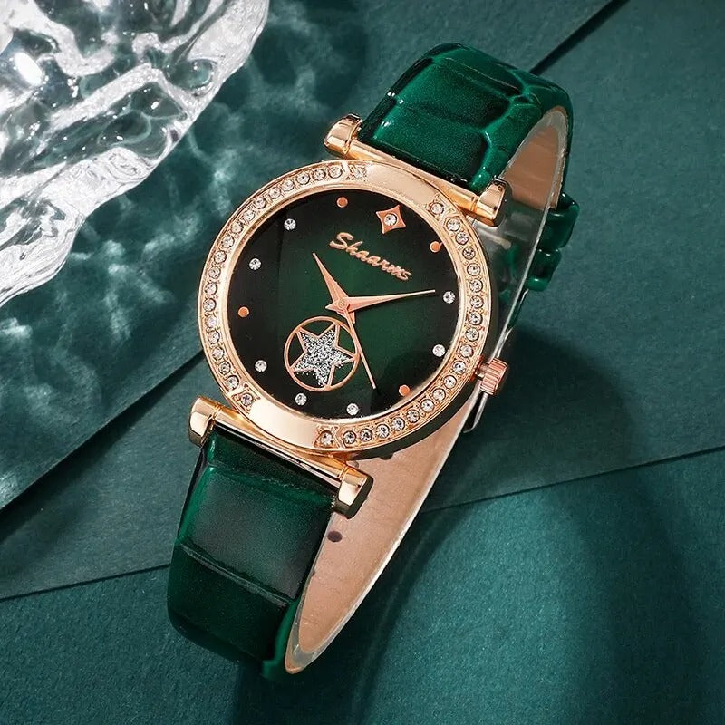 Ensemble de 6 pièces de montre à quartz verte de luxe pour femme (Mali)