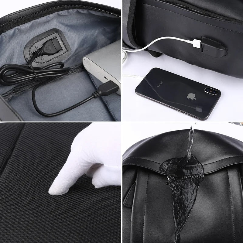 Sac à dos en cuir pour homme avec port USB (Côte d'Ivoire)