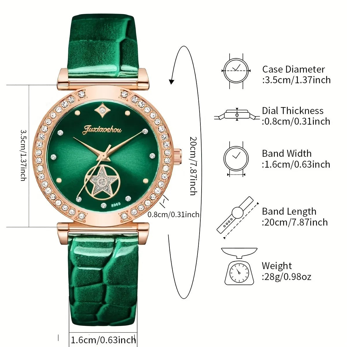 Ensemble de 6 pièces de montre à quartz verte de luxe pour femme (Mali)