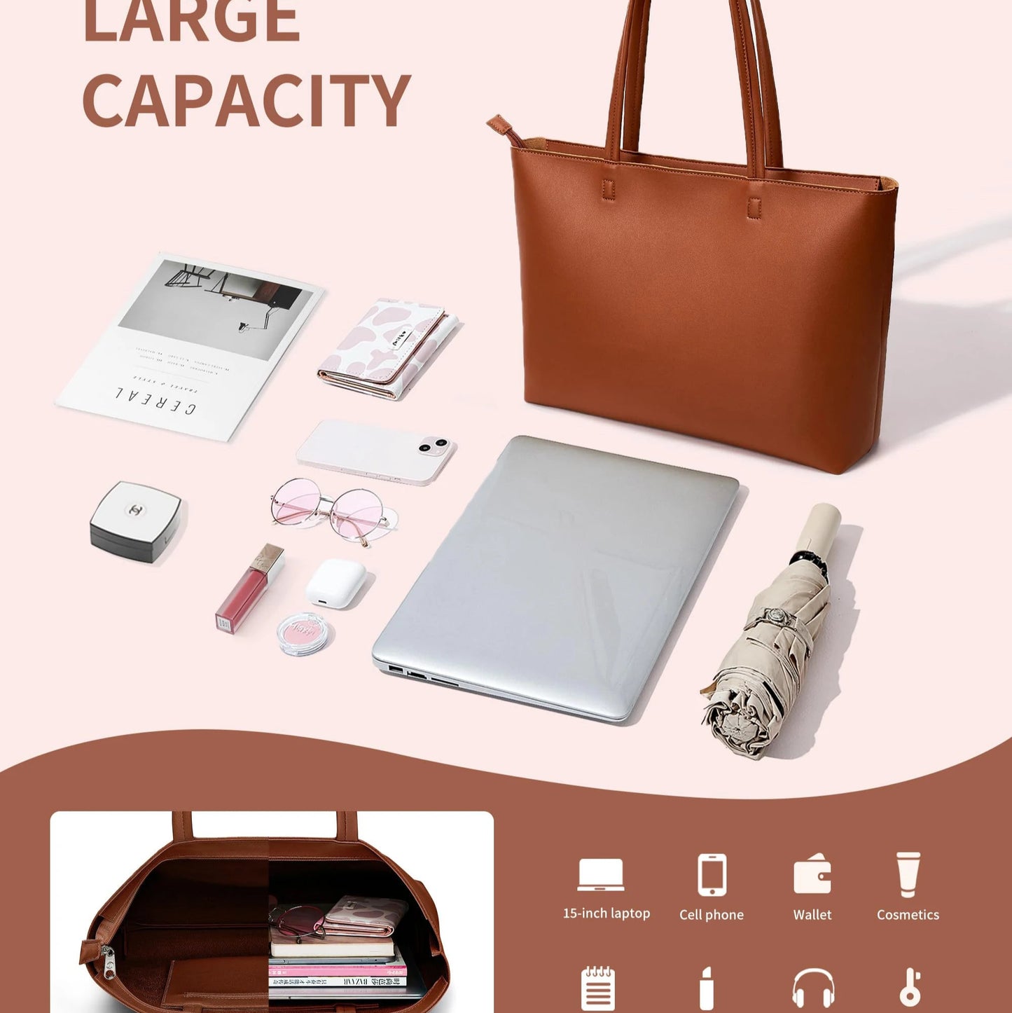 Grand sac décontracté en similicuir marron (Congo)